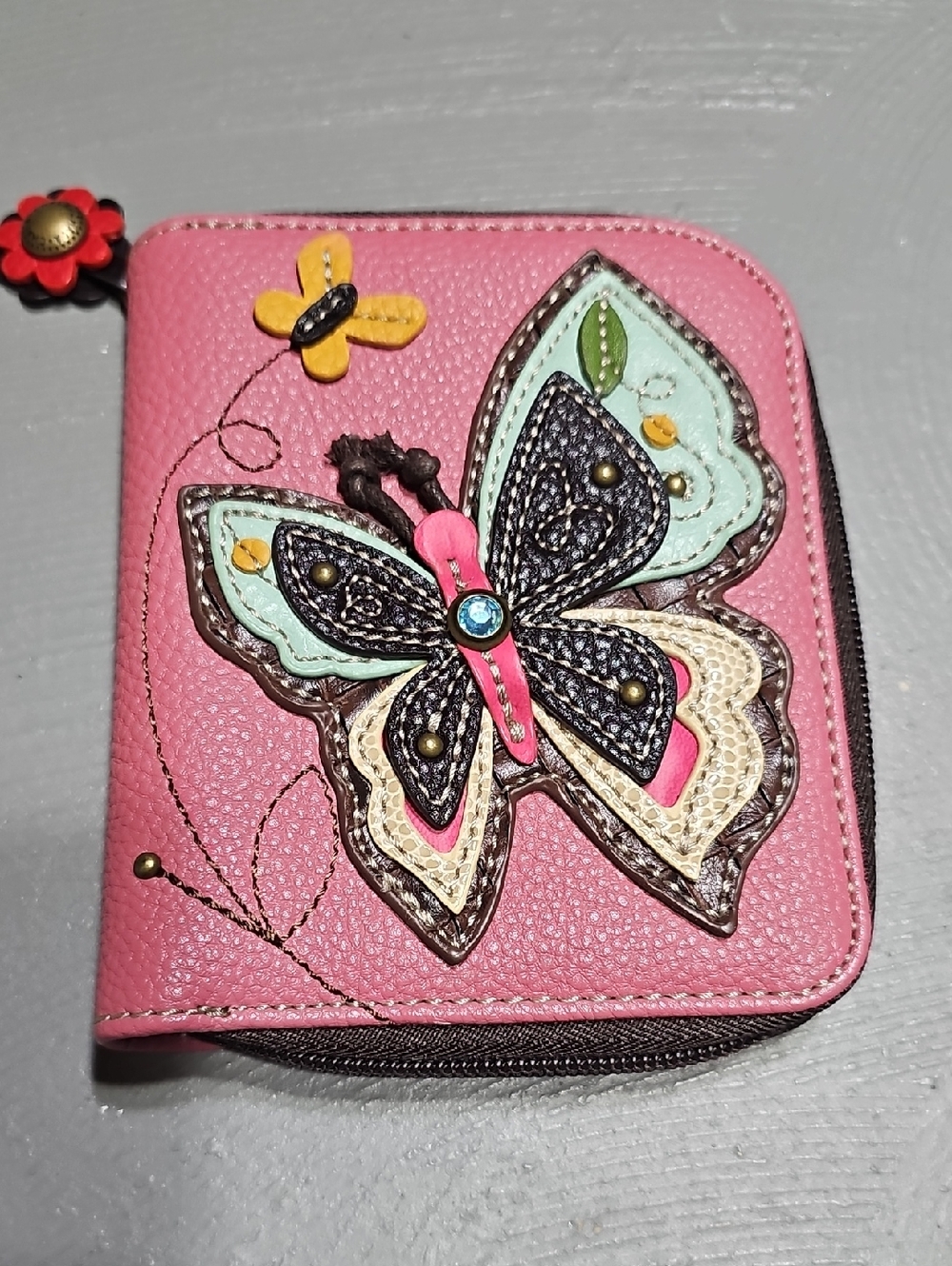 CHALA Pink Butterfly Embellished Zip Around Wallet EUC Has Never Been Used